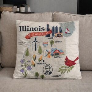 Illinois State Map Decorative Pillow Cover Chicago Land of Lincoln